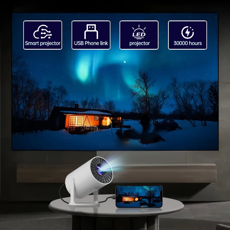 4K Decoding Native 1080P Mini Projector with Short-Throw Projection, Supporting 270° Rotation and Compatible with Laptops, Smart